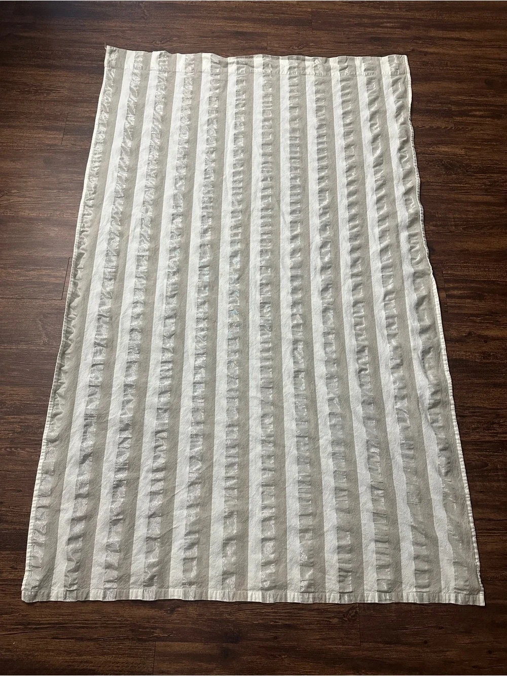 2 Curtain Panels by Vintage House Cotton  Textured Neutral Stripe 48”W/78”L